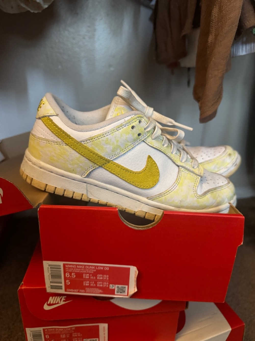 Nike White and Yellow Tie-Dye Dunk Low Sneakers